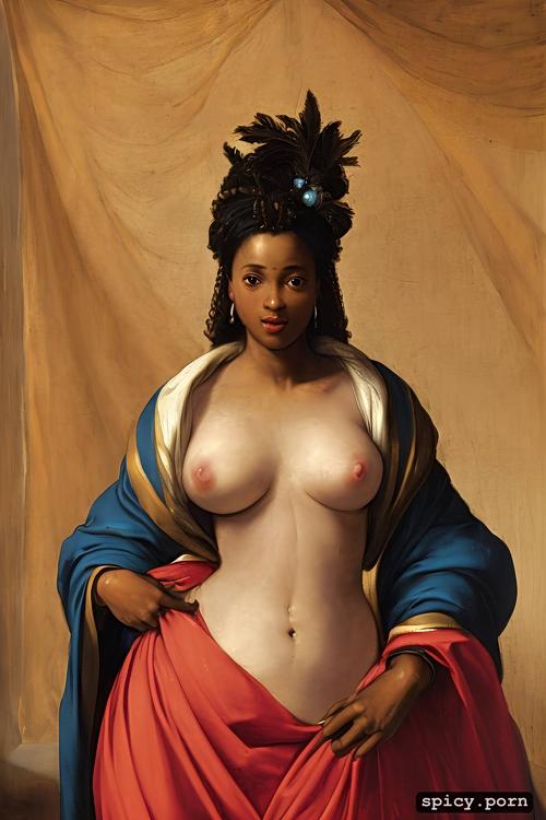 solid colored, perfect african teen, masterpiece, medium tits