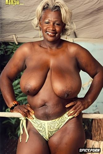 vibrant colors, centered, naked, massive boobs, african granny