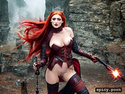 sansa stark, 35 yo, red hair, dungeon, 8k, ultra detailed, masterpiece