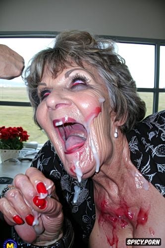 highres, tremendous cum on tits, true color, old zombie grandmother and old zombie aunt