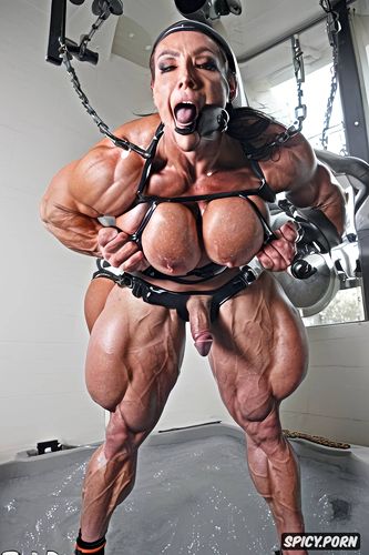 large dick, orgasm, sucking dick, chains, humongous dick, large areolas