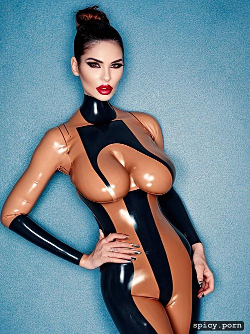 latex bodysuit, gigantic breasts, 30 yo, thin waist