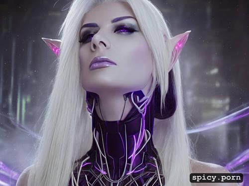 white eyelashes, purple eyes, perfect slim albino female elf