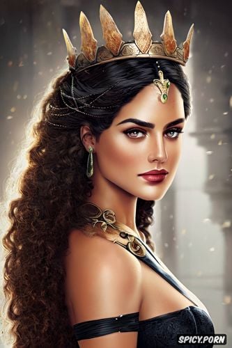 game of thrones, ultra realistic, beautiful, long soft dark black hair in curly ringlets