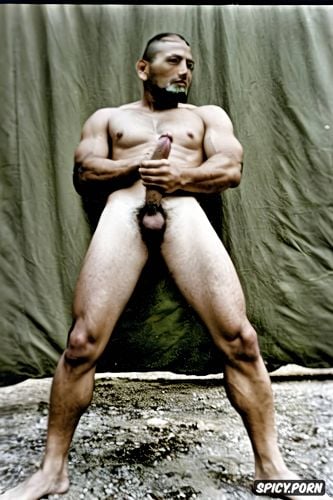 hairy genitals, male testicles, army, handsome muscular male naked