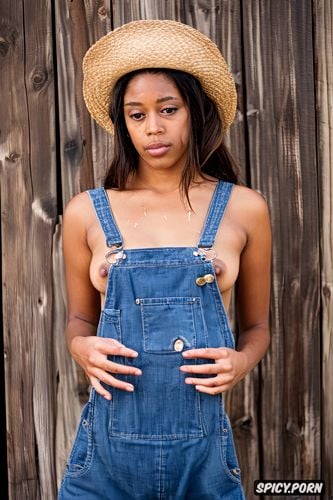 large areolas, large boobs, petite, smooth, denim overalls, full body