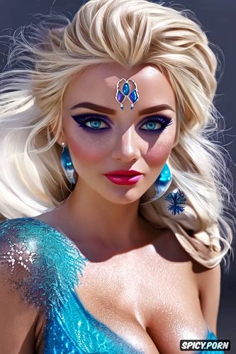 tits out, elsa frozen beautiful face tattoos topless, masterpiece