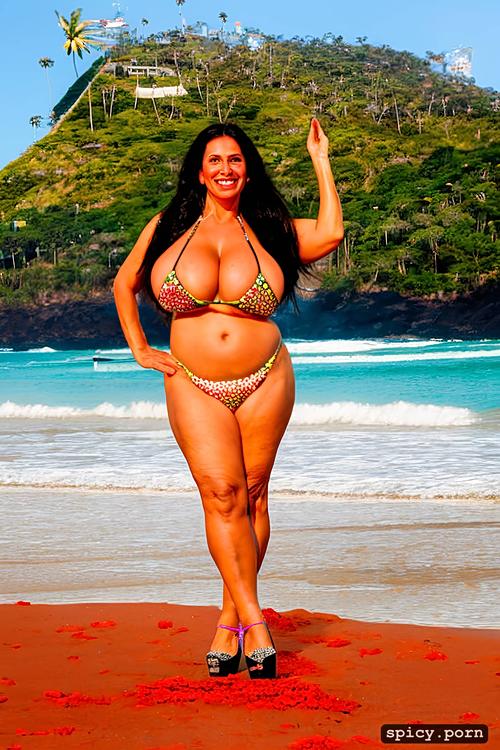 copacabana beach, huge natural boobs, full body view, giant hanging tits