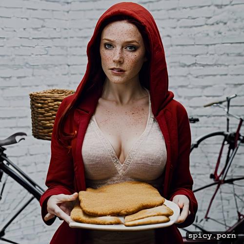 12 k hires, redhaired, see boobs, see twat, bicycle in background