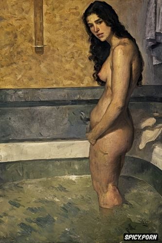 fog, taking a bath, édouard vuillard oil painting, textured impasto oil paint