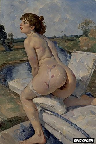 white couch, very hairy vagina, egon schiele painting, mila jovovich