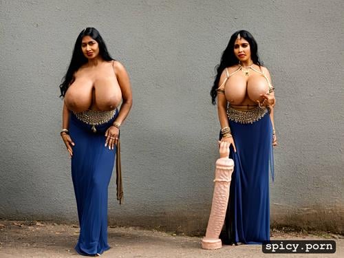 dildo, 60 yo, indian lady, black hair, curvy body, huge breasts