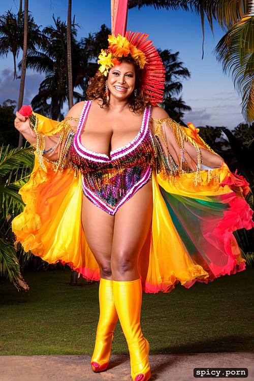 performing on stage, intricate beautiful hula dancing costume