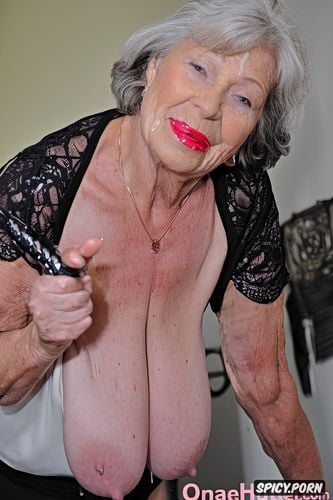 wrinkly face, ribs showing, extremely old senior granny, saggy empty hanging breasts