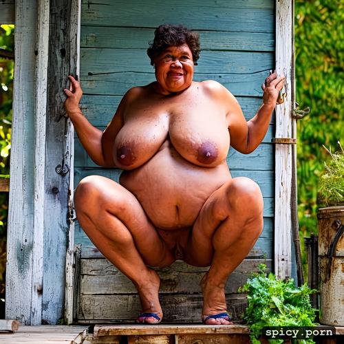 small breasts, obese, intricate, very small saggy boobs, thick legs