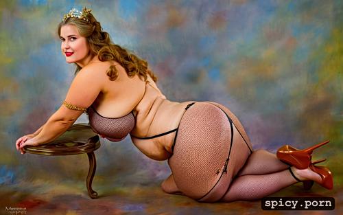 saggy butt, 1 woman, tall, an obese russian duchess, morbid obese