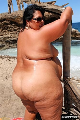 ssbbw, beach, sunglasses, nude pregnant pissing massive ass