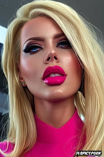 futa, eye contact, slut, pink lipstick, glossy lips, barbie