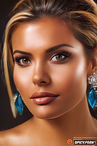 brazilian woman, toned, tan, diamond earrings, perfect face