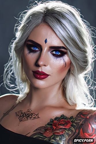 high resolution, ultra detailed, ultra realistic, ciri the witcher beautiful face young tattoos masterpiece