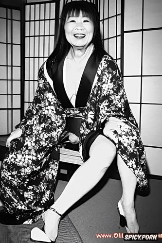 naked, futunari big dick, erected long penis, old japanese milf woman face