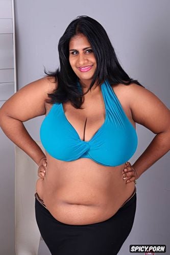 thick body type, smiling, delightful, color photo, gigantic natural boobs