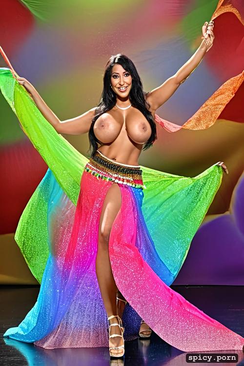 color portrait, wide hips, humongous symmetric boobs, lebanese bellydancer