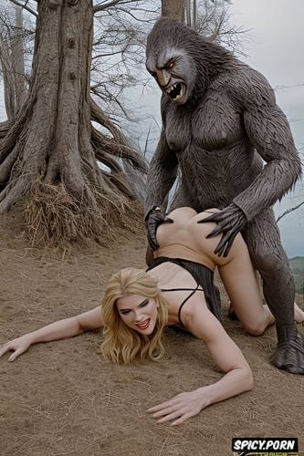 sasquatch doggy style with beautiful woman, male sasquatch deep humping woman from behind