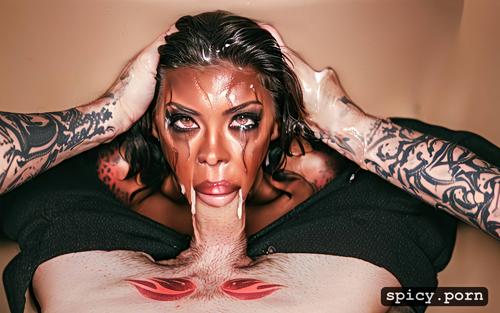 pov, rear view, make up tears1 2, warm colours1 1, cum dripping from mouth1 2