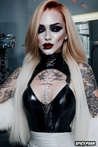 goth, trashy makeup, cum on chin, whore