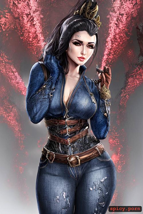 masterpiece, realistic, detailed face, in jeans, style dark fantasy v2