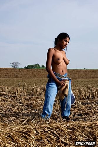 a sneak peek of a self exposing farm worker, fully clothed laborer clothing
