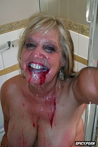 maid outfit, blowjob, topless, dripping cum on tits, old zombie grandmother and old zombie aunt