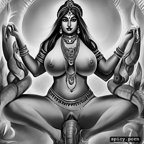 ultra detailed, realistic, gigantic boobs, gaping pussy, female indian godess kali with six arms