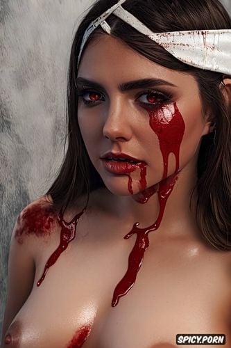 realistic photo, teenager, perfect boobs, red oozing, 18 years old