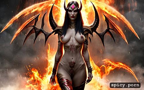 fantasy, hell, female demon, diablo, lilith, naked, gameplay