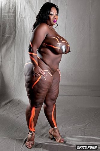 detailed, bodypaint, mature, thick thighs, woman, massive breasts