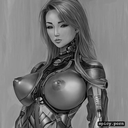 highres, realistic, medium boobs, oiled, 20 yo, 8k, perfect hot cyborg