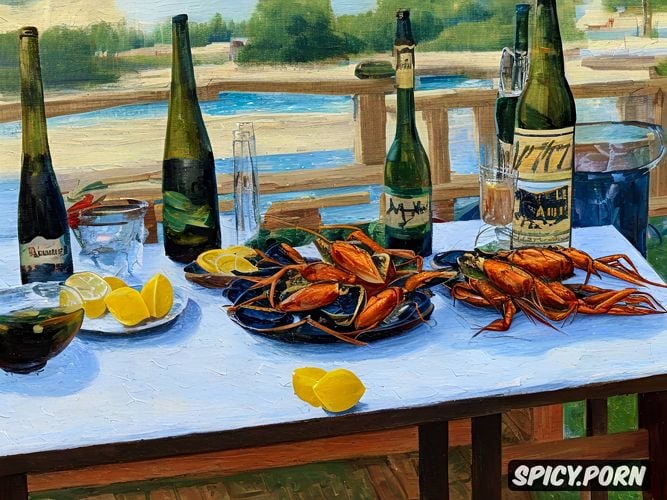 crayfish, lemons, yacht, the image shows a still life stilllife