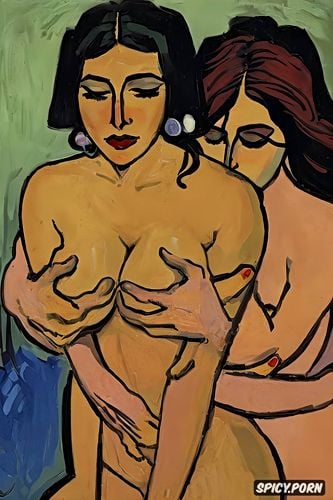 gabriele munter, airy summer, ernst kirchner, demure shy woman with red lips and flushed cheeks and dark eyes in shady bathroom bathing intimate tender modern post impressionist fauves erotic art