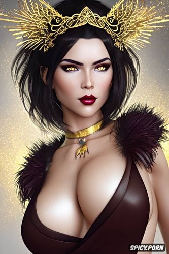 short raven black hair in a pixie cut, skintight tattered animal feather and pelt mage robes