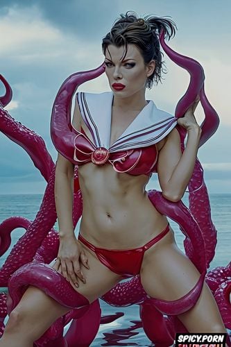 tentacles in vagina, mila jovovich, wide hips, hdr, chubby belly