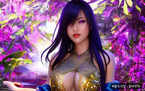 asian ladyboy, boobs, huge penis, thin, purple hair, giant penis