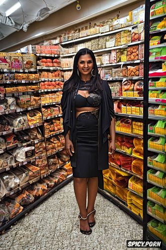 hasselblad h6d 400c, a 30 yo amateur gujarati amma standing in front of the camera full frontal opens her vagina to a man standing behind grocery shopping in a store
