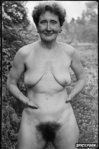 wrinkles, long tits, old granny, pale skin, abdominal hair, very hairy pussy