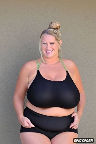 topless, huge round fat belly, milf, medium shot portrait, huge soft saggy tits