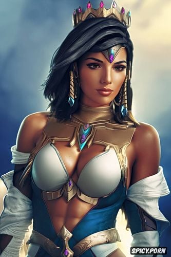 pharah overwatch female princess fantasy castle crown royal robes beautiful face portrait muscles