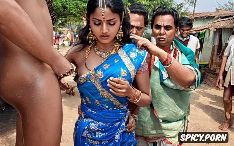 several panchayat men encircle her all of them bullying her into exposing her hidden pussy for the public