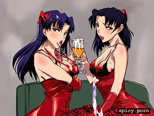 she is in only a lingerie, drunk misato from neon genesis evangelion seducing me