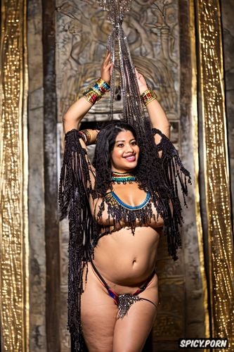 front view, color photo, beautiful egyptian bellydancer, massive breasts